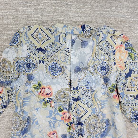 Chicos Tunic Top Womens 3 No-Iron Linen Floral Paisley Loop-Back Button Down - Picture 13 of 16